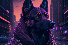 Leonardo_Diffusion_German_Shepherd_with_hoodie_on_head_only_cyberpunk_city_back_0
