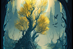 Mulewa_a_black_and_blue_painting_depicting_a_lake_trees_and_the_e4e4a8ab-7ca7-4756-bf99-5b6cb84ff417