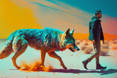 Mulewa_an_artwork_of_a_wolflike_creature_walking_by_a_man_walki_a12a5438-1feb-4305-852b-1439ea305e01