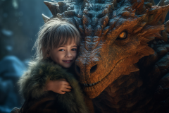 Mulewa_cute_little_girl_hugging_a_giant_terrifying_dragon_in_th_9fd687b2-3343-4106-a953-1e7aadab43bb